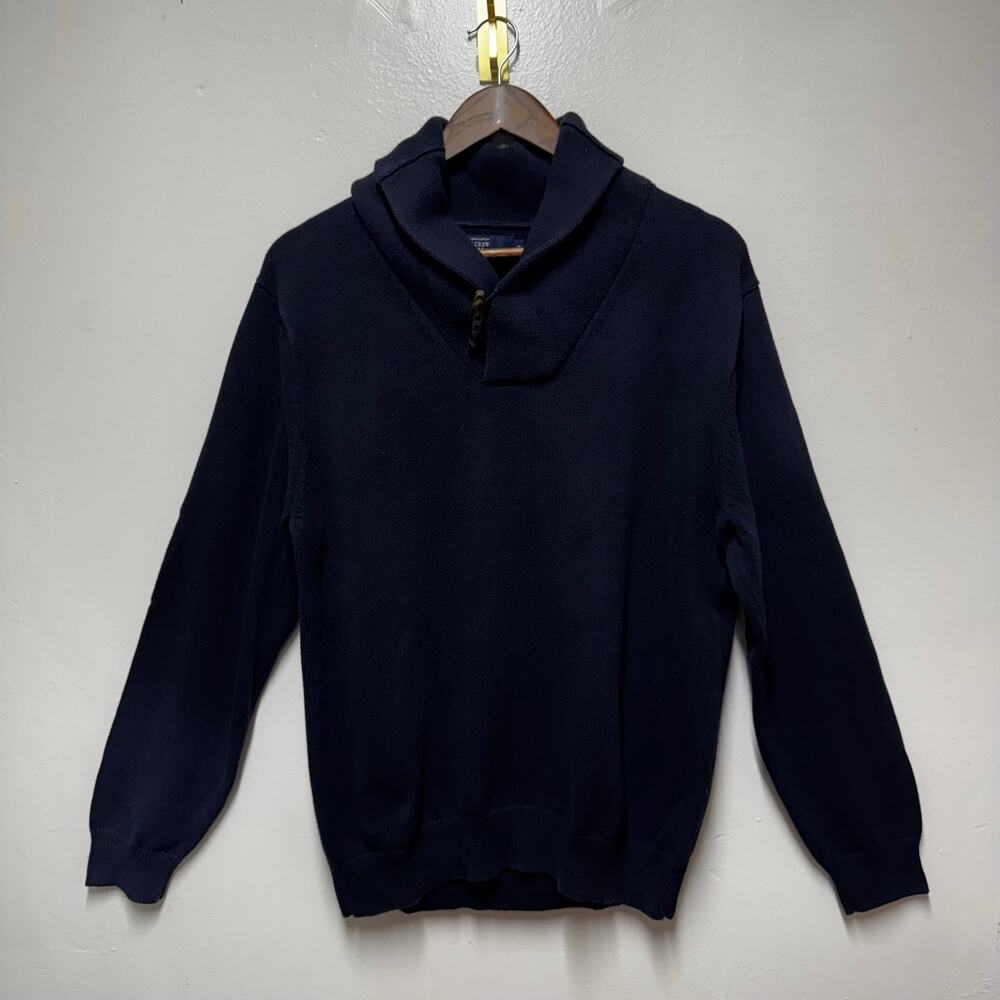 J.Crew Women’s 100% Cotton Navy Shawl Collar Toggle Pullover Sweater Size L